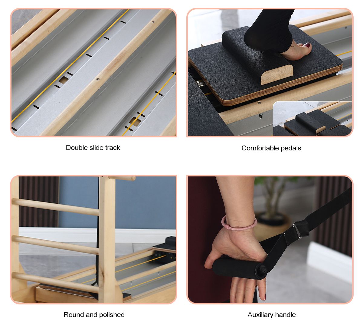 독립 구조로 서있는 사다리를 가진 필라테스 양용 활주 장비