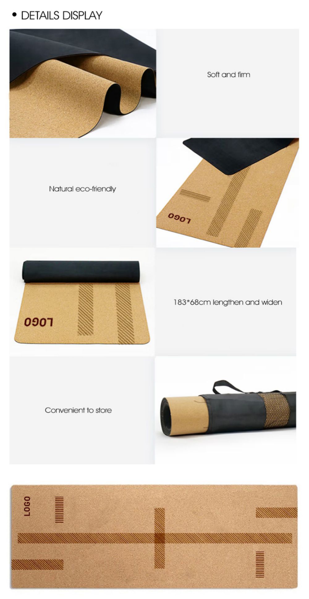 정렬 라인이있는 스튜디오 등급 코르크 고무 요가 매트