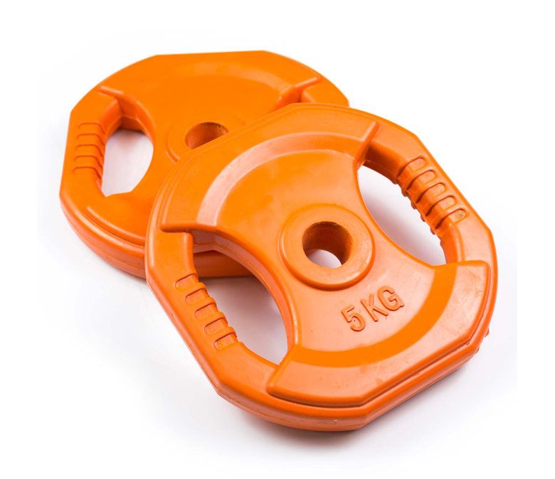 2 개의 그립 구멍을 가진 육 바벨 무게 판