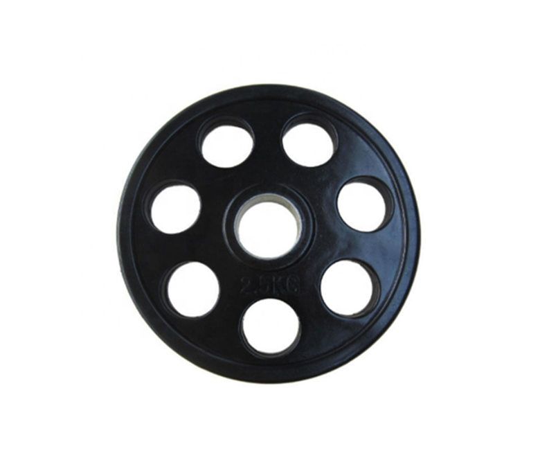 블랙 7 홀 고무 코팅 바벨 웨이트 플레이트